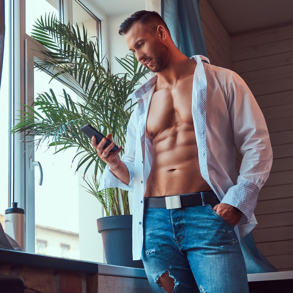 Man browsing online for male sex toys