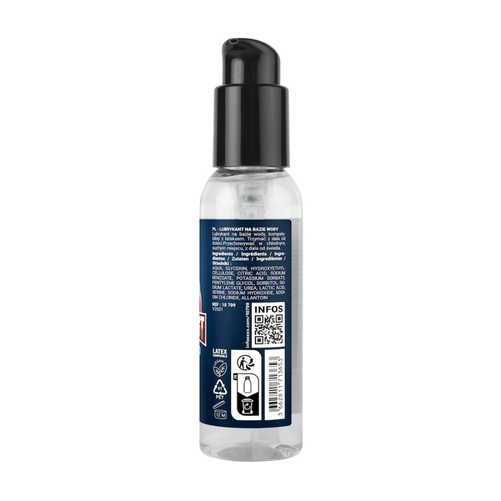 Bottle of Luvland Fuck & Fist Waterbased Lubricant with label, clear plastic packaging, and white cap.