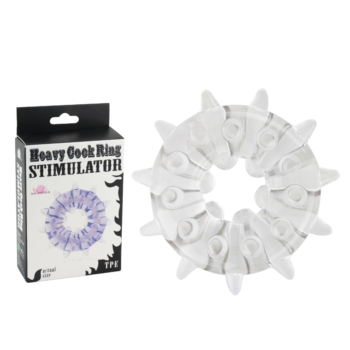 Clear heavy cock ring stimulator from Luvland with textured design and adjustable fit for enhanced pleasure.