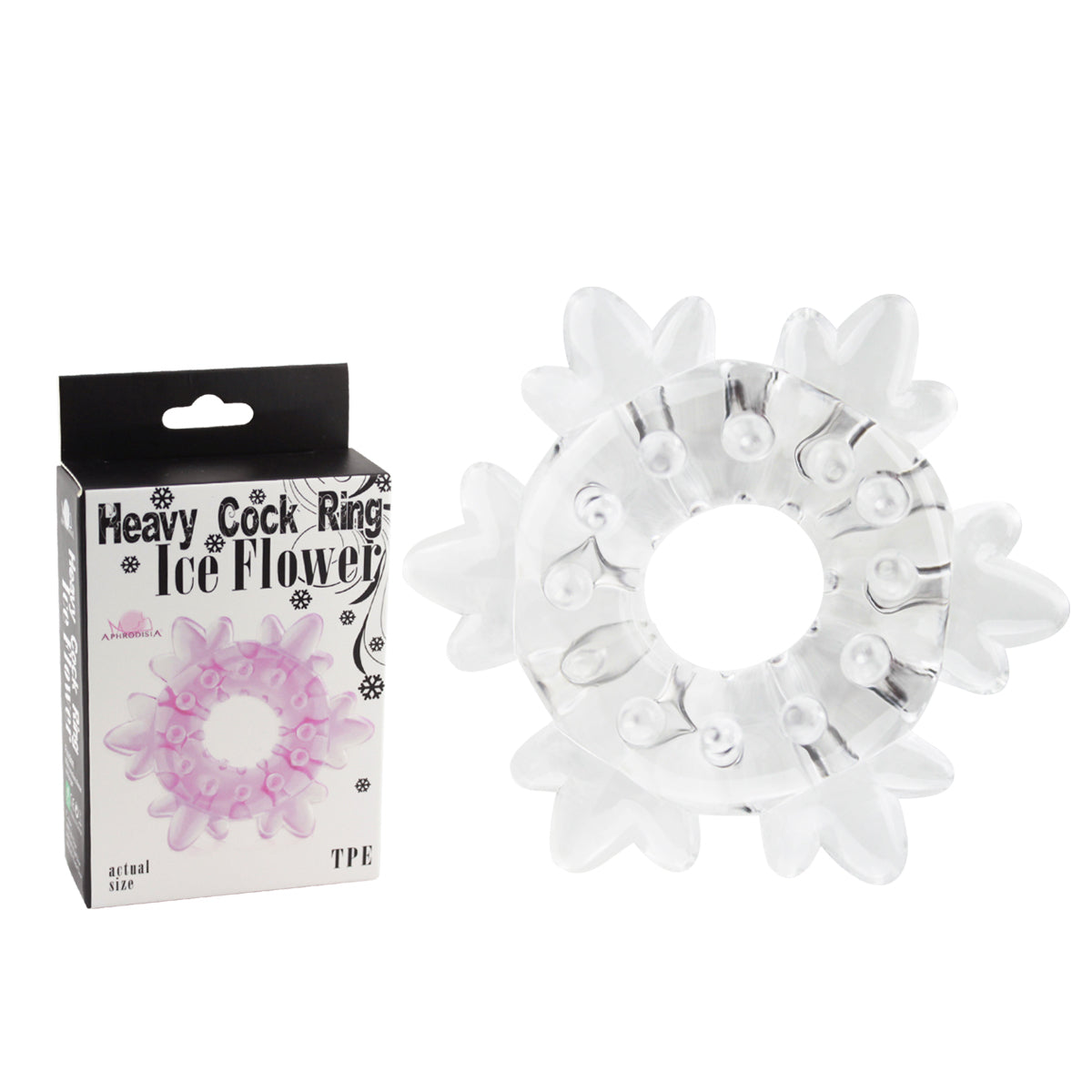 Clear Ice Flower heavy cock ring by Luvland, featuring a floral design for enhanced stimulation and secure fit.