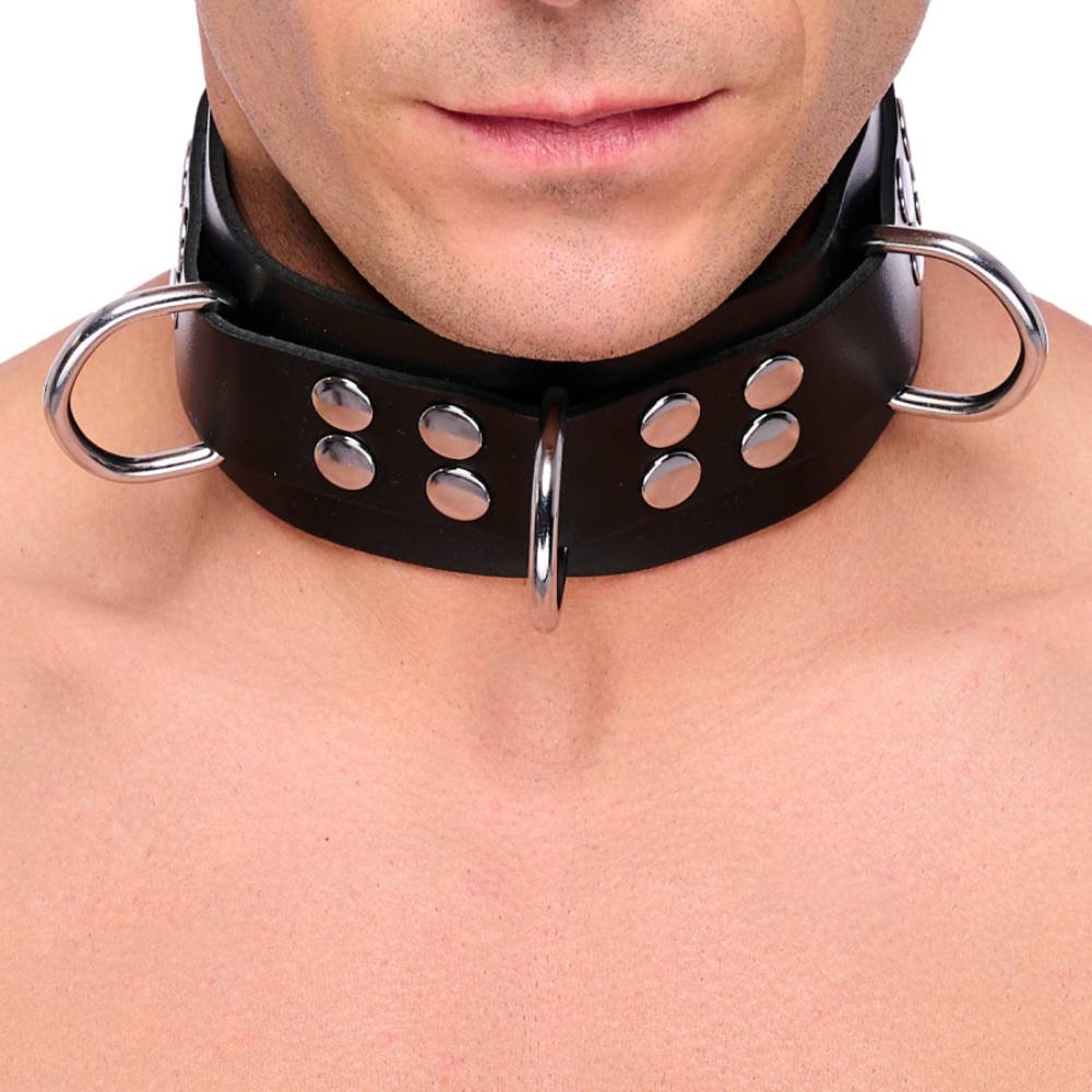 Luvland Fuck & Fist leather collar featuring metal buckle and adjustable strap, designed for BDSM and fetish wear.
