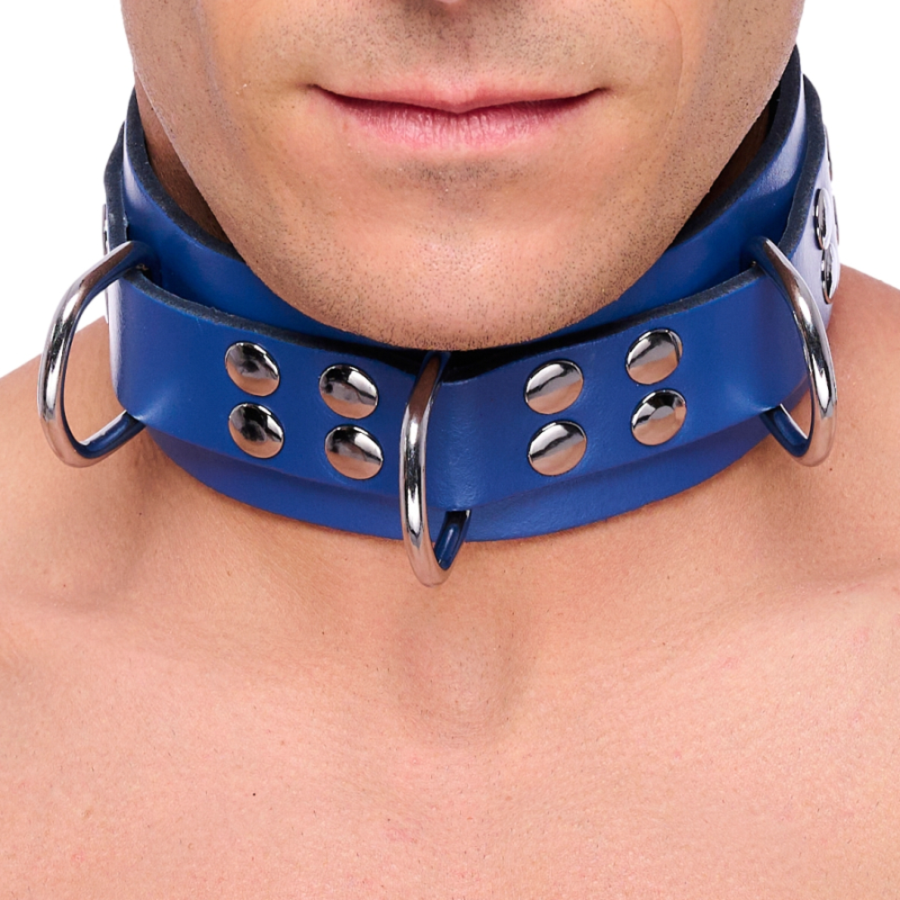 Leather collar from Luvland featuring metal hardware and adjustable strap, designed for BDSM and fetish wear.