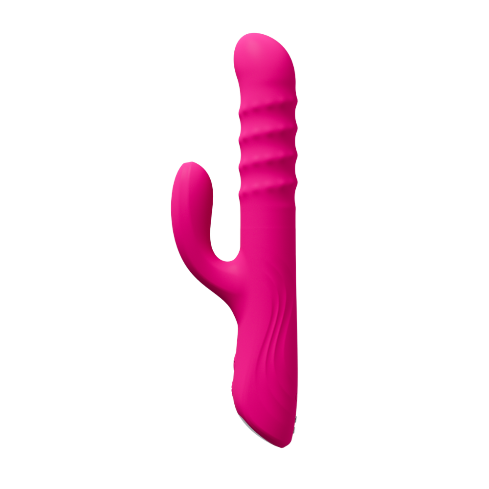 Lovense Velvo rotating beaded G-spot and clit rabbit vibrator with dual motors and adjustable settings, shown in the image.
