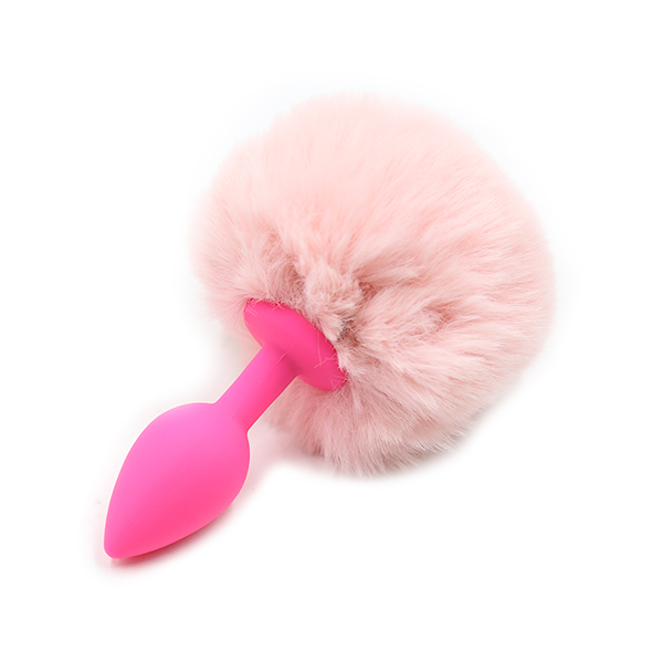 Ideal Leather Bunny Tail Butt Plug with plush bunny tail and smooth silicone surface for comfortable wear and playful look.