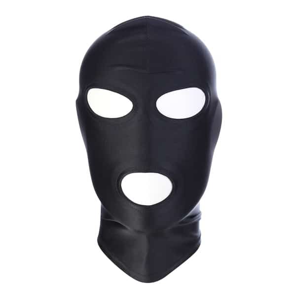 Luvland full face mask in black with open eyes and mouth design, covering entire face for costume or cosplay use.