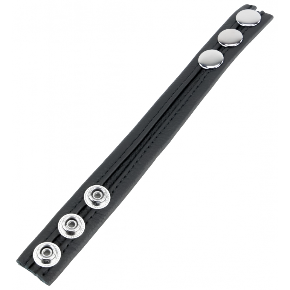 Luvland Fuck & Fist 3 Snap Cockring shown in black with three adjustable snaps for secure fit and enhanced pleasure.