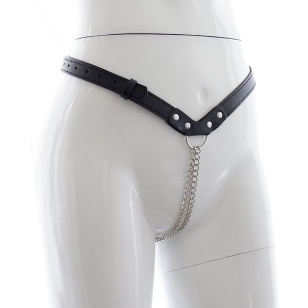 Black chained g-string from Ideal Leather featuring a sleek design with chain details and minimal coverage.