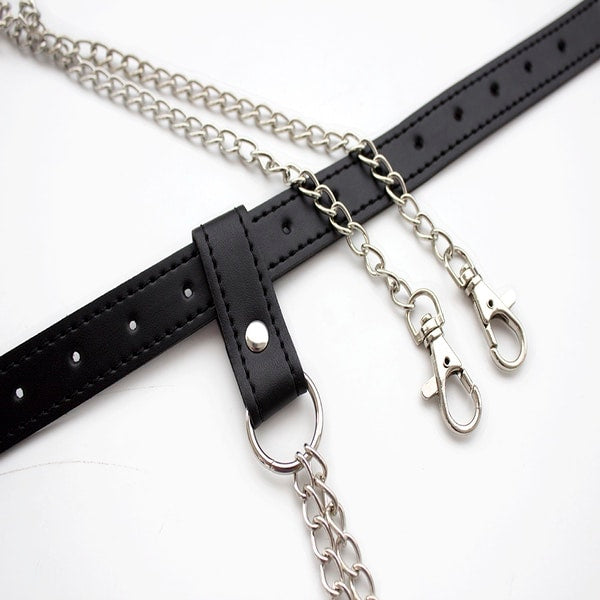 Black chained G-string from Ideal Leather featuring a sleek, minimal design with chain details and adjustable straps.