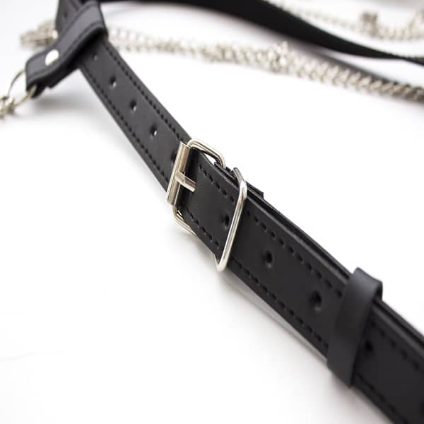Black chained G-string lingerie from Ideal Leather, featuring metal chain details and minimal coverage for bold, edgy style.