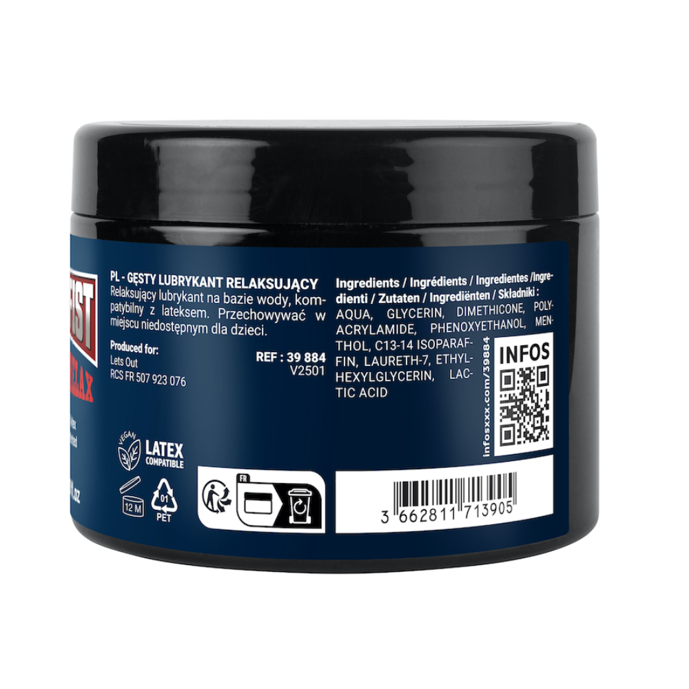 Luvland Fuck & Fist FF Hybrid Relax 500ml bottle, featuring the product label and packaging for the lubricant.