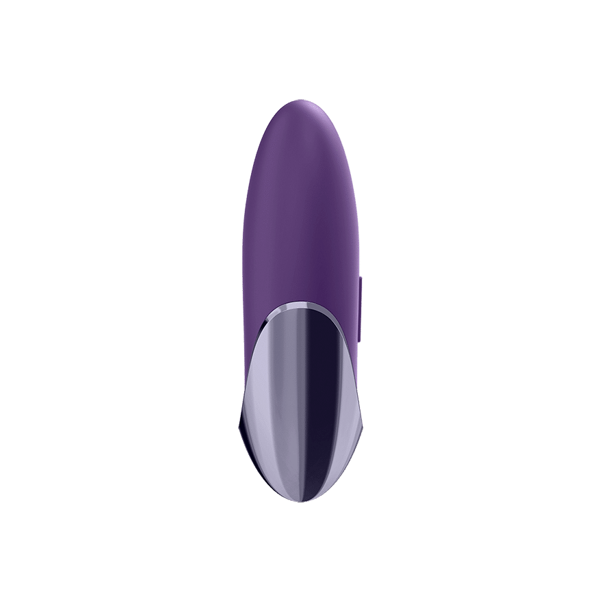 Satisfyer Purple Pleasure Violet adult pleasure device with ergonomic design and purple color, shown on a white background.