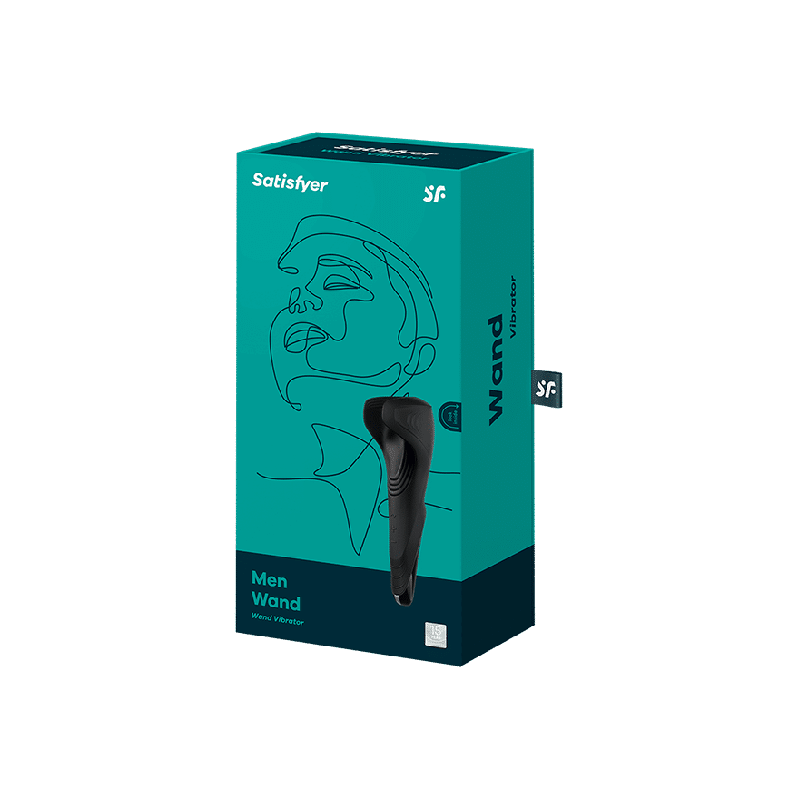 Black Satisfyer Men Wand personal massager with ergonomic design and textured surface for targeted stimulation.