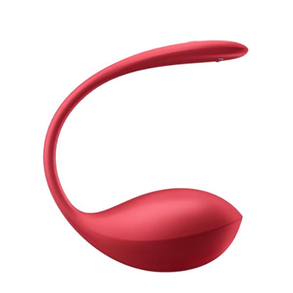 Red Satisfyer Shiny Petal vibrator with smooth, shiny surface and petal-shaped design for enhanced pleasure.