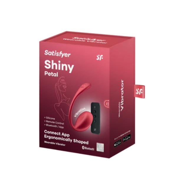 Satisfyer Shiny Petal Red personal massager with shiny red finish and petal-shaped design for intimate pleasure.