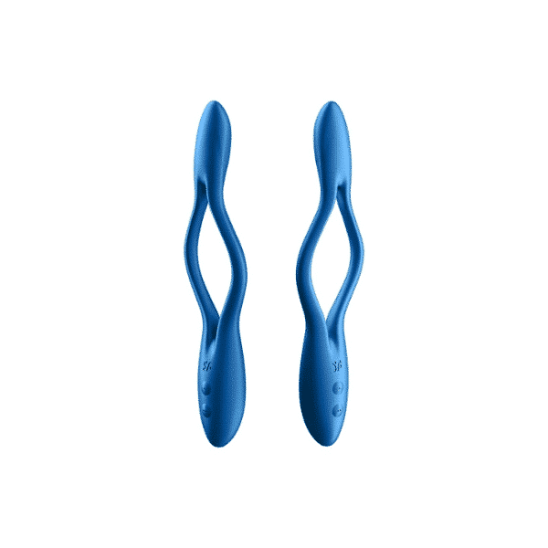 Dark blue Satisfyer Elastic Game adult pleasure device with textured surface and ergonomic design for intimate use.