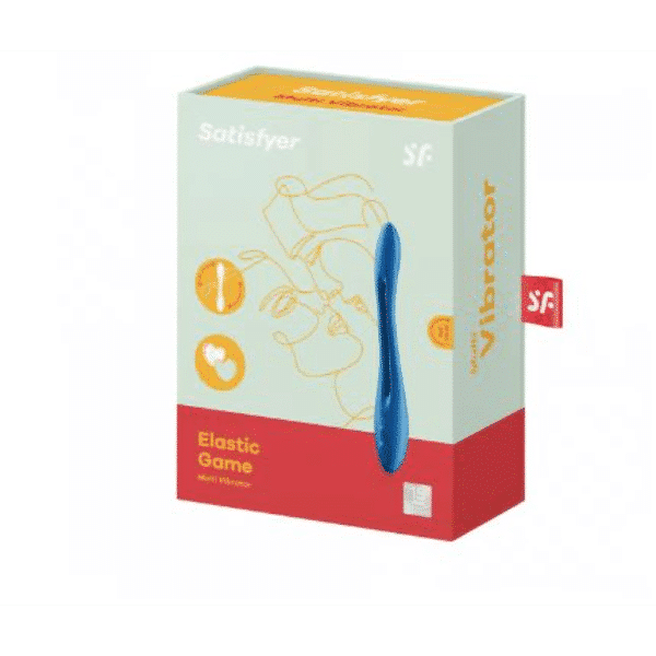 Dark blue Satisfyer Elastic Game vibrator with textured design and flexible body, ideal for intimate pleasure and stimulation.