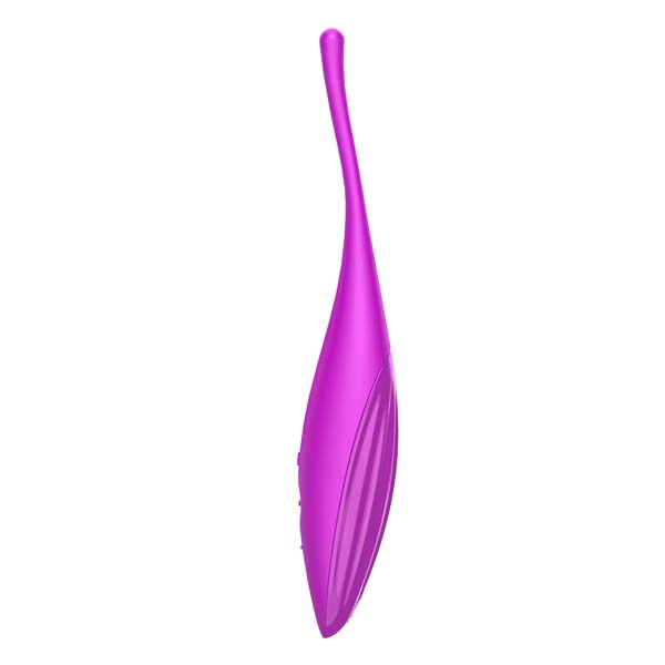 Satisfyer Twirling Joy personal massager with sleek design, featuring a curved body and textured surface for targeted stimulation.