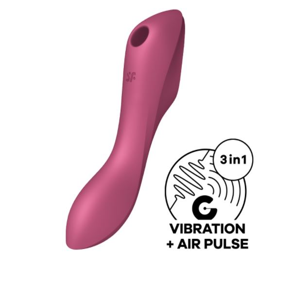 Satisfyer Curvy Trinity 3 Red, a personal pleasure device with ergonomic design and vibrant red color, shown in close-up.