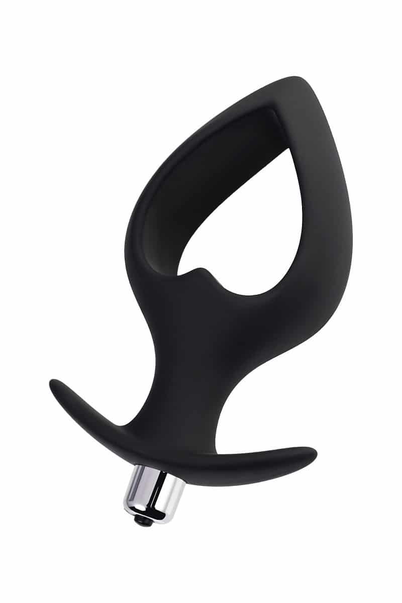 Large black Popo Pleasure Cordis by Toyfa, showcasing a sleek, smooth black silicone vibrator with detailed textured features.