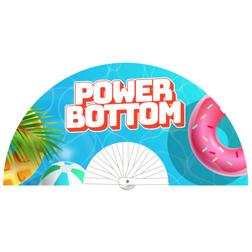Luvland Fuck & Fist Handheld Fan Power Bottom 64cm, black with detailed design, held in hand on a plain background.