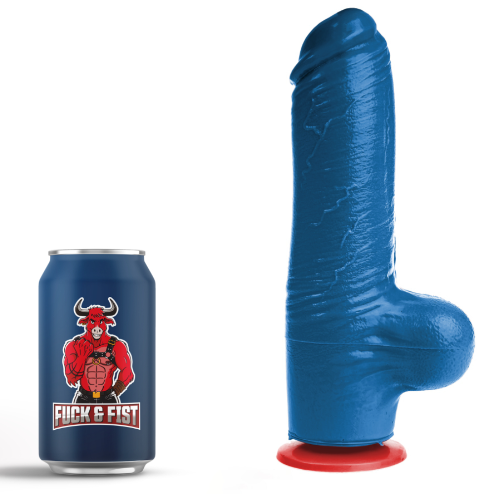 Blue Tyr dildo with balls from Luvland, featuring realistic design and textured surface for adult pleasure.