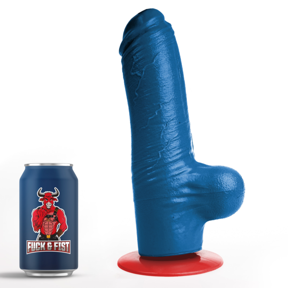 Blue Fuck & Fist Tyr dildo with balls from Luvland, featuring realistic design and textured details for adult pleasure.