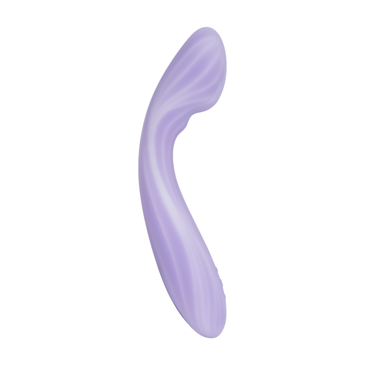 Svakom Margot Lilac Swirl vibrator with curved design and textured surface for enhanced stimulation, shown in purple and lilac colors.