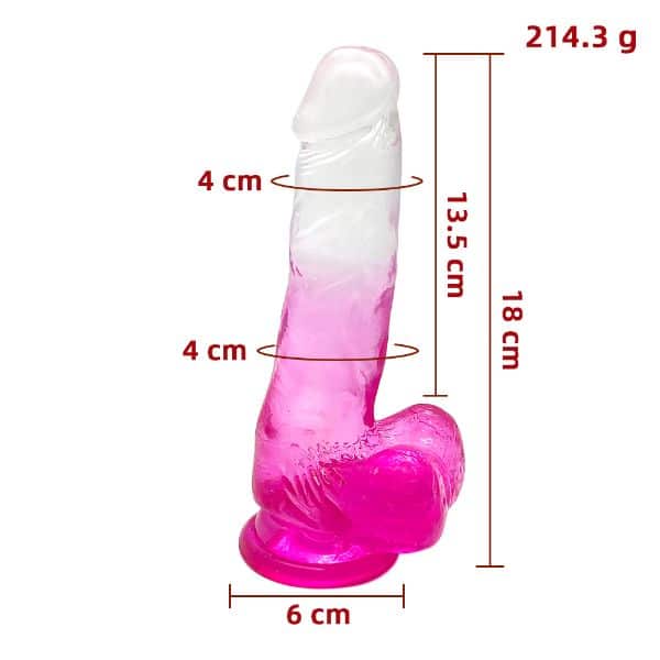 Pink and clear Luvland dildo featuring a smooth, realistic design with textured details for enhanced sensation.