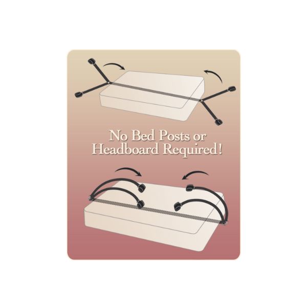 Black Fetish Fantasy Series Bed Bindings Restraint Kit by Luvland, showing adjustable straps and metal hardware for bondage play.