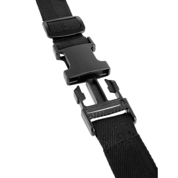 Black Fetish Fantasy Series PerfectFit harness by Pipedream, featuring adjustable straps and metal hardware for secure wear.