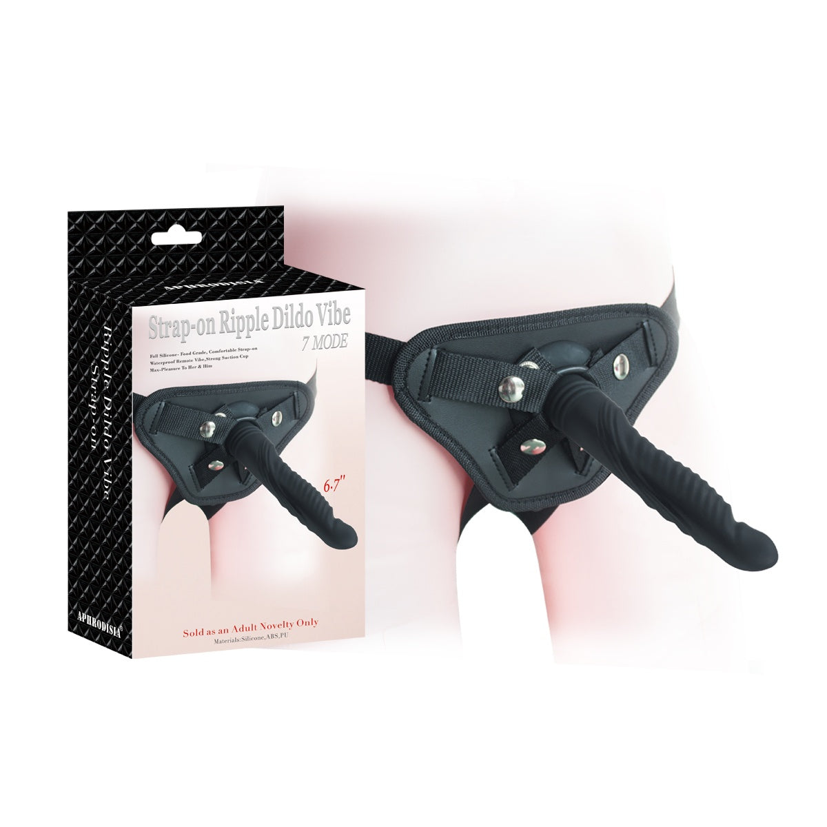 Howells 6.7-inch strap-on ripple dildo vibe with textured shaft and secure harness attachment, designed for versatile pleasure.
