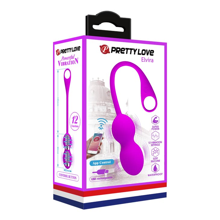 Pretty Love Elvira app-controlled pleasure balls with sleek design, smooth surface, and wireless remote control for intimate use.