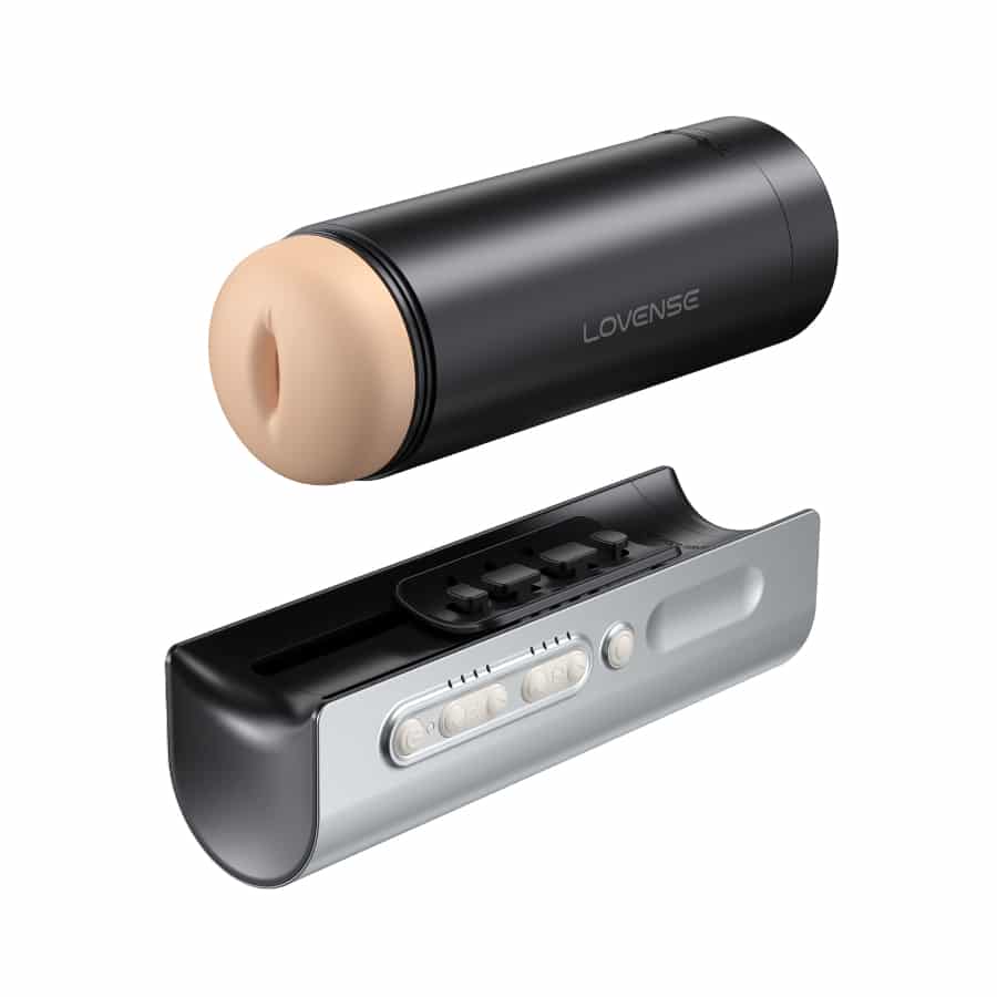 Lovense Solace Pro app-controlled automatic male masturbator with sleek design and flexible opening for enhanced pleasure.