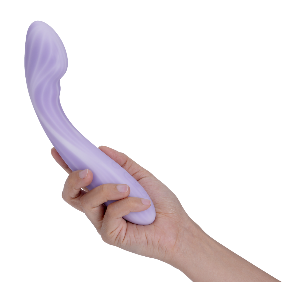 Svakom Margot Lilac Swirl vibrator with a sleek design and swirl pattern, showcasing its smooth, ergonomic shape.