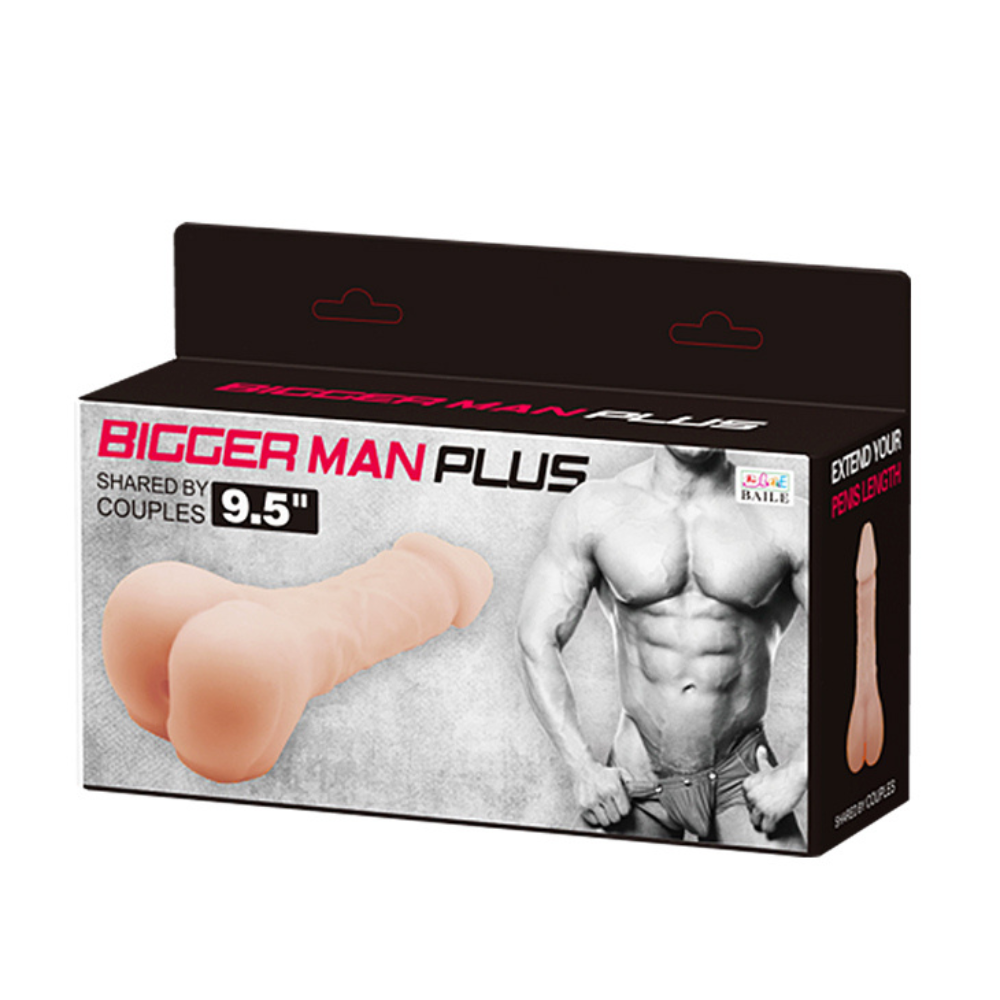 Luvland Bigger Man Plus Share male sex toy, 9.5-inch flesh-colored, realistic design for couples use.