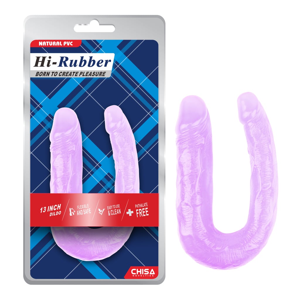 Purple 13-inch Hi-Rubber dildo from Luvland, featuring realistic design and smooth texture for adult pleasure use.