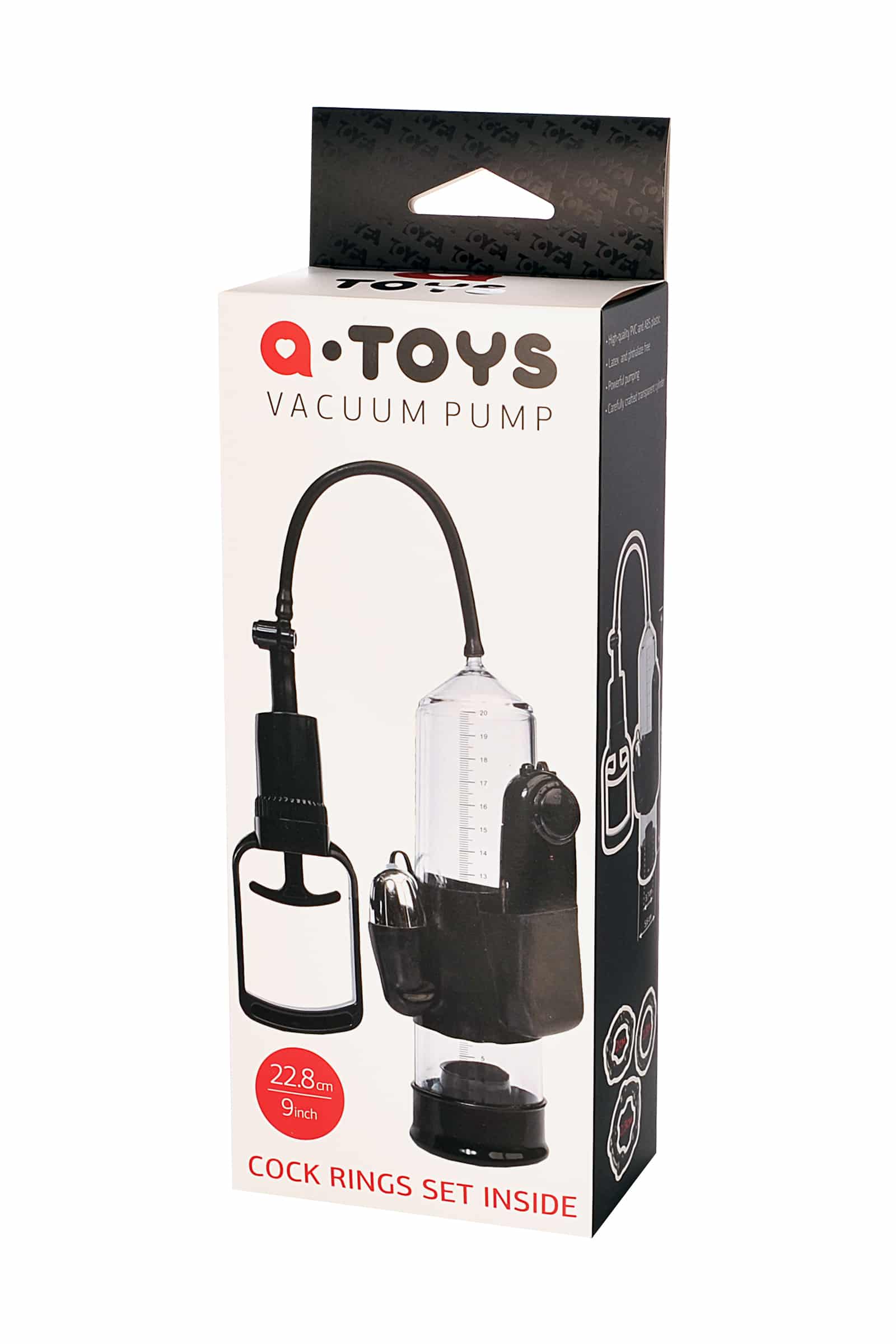 Toyfa Coal Penis Pump with vibrating bullet, showcasing the black silicone pump with a vibrating bullet attachment.