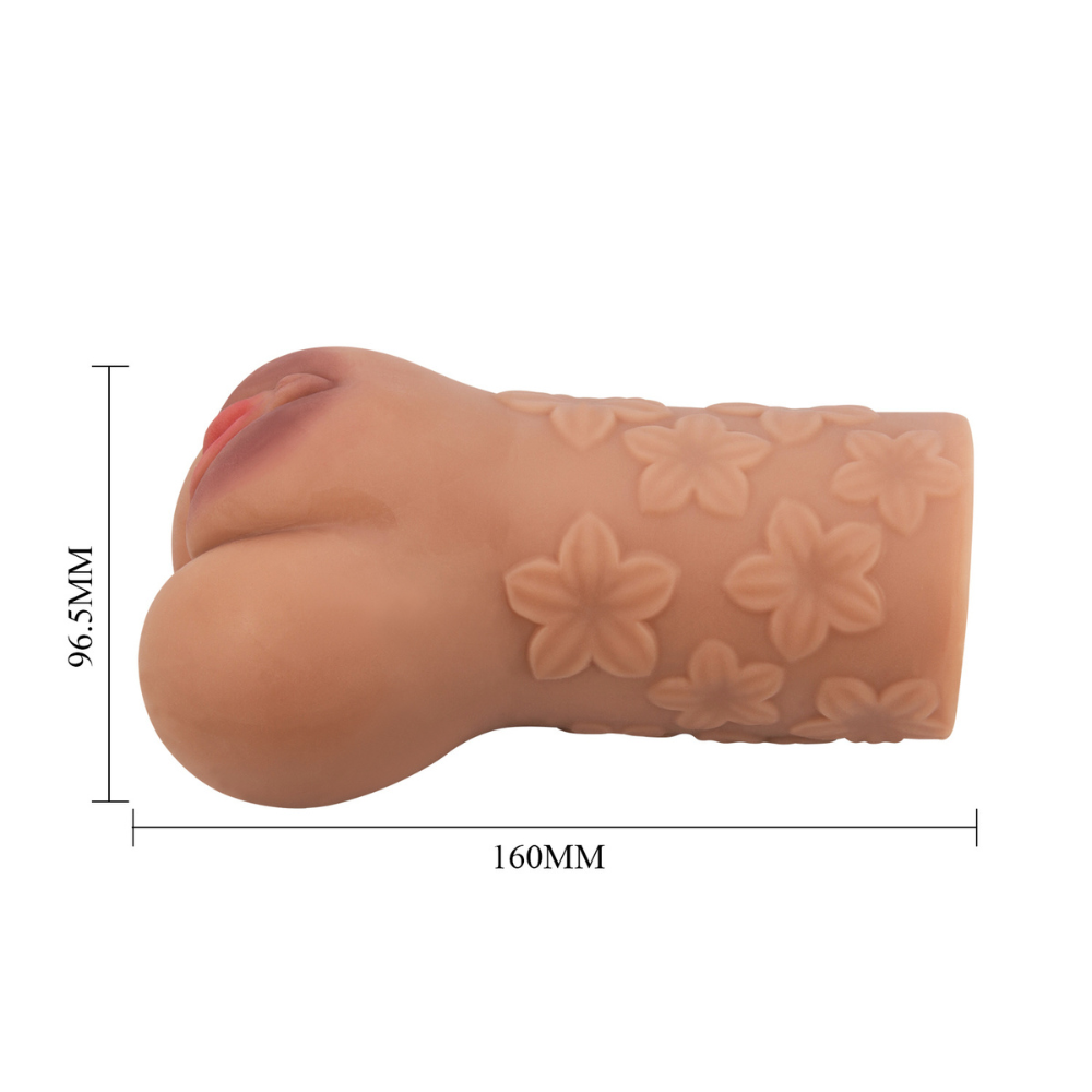 Pretty Love Crazy Bull Scarlet Tan vibrator with textured surface and realistic design, shown in a close-up image.