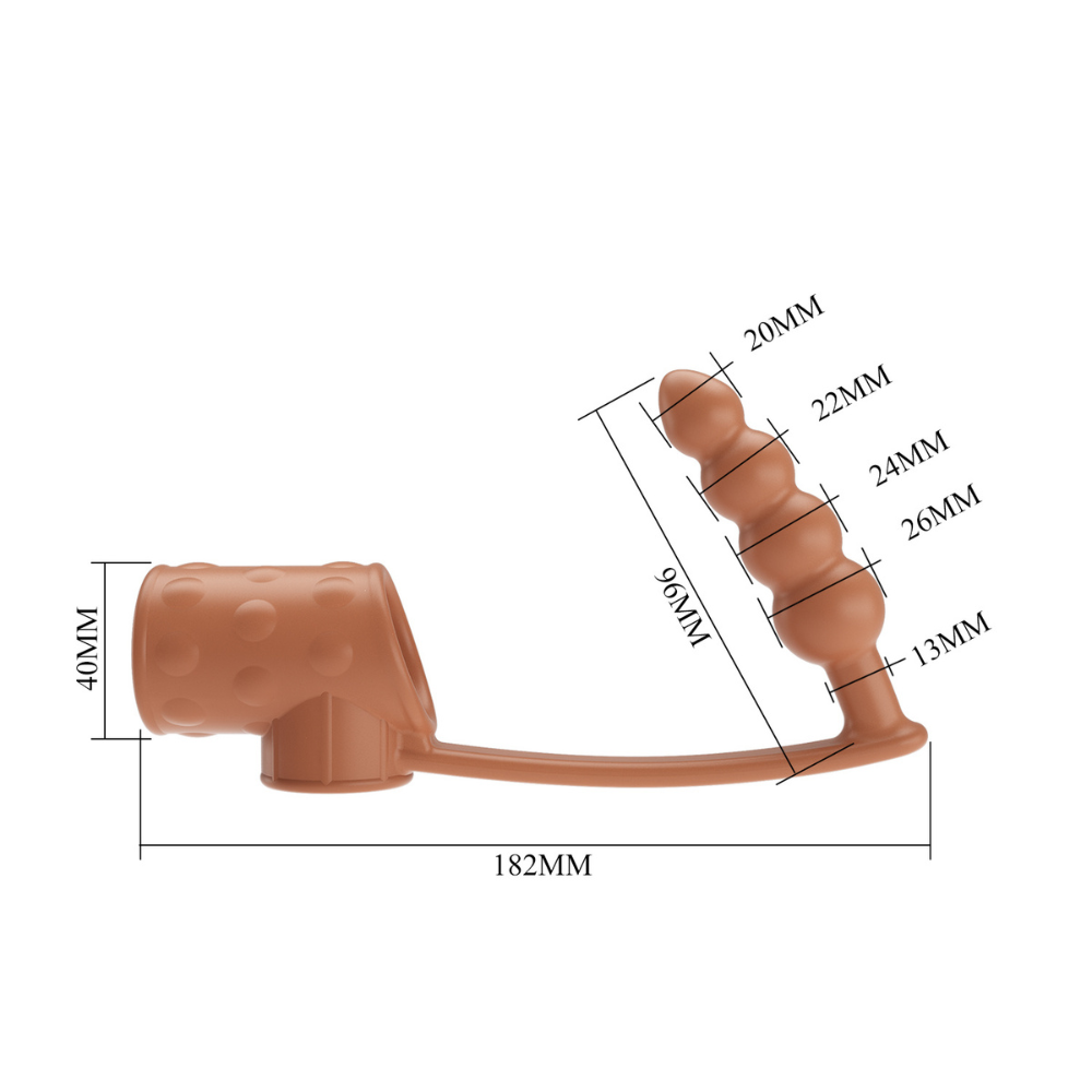 Pretty Love Rilley penis sleeve with attached anal beads, soft silicone material, designed for enhanced pleasure and stimulation.