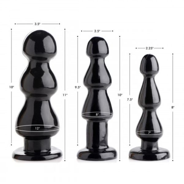 Luvland Three Bumps For Your Rump silicone anal beads in black, with three textured bumps for enhanced pleasure, close-up view.