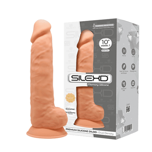 Cnex Silexd 10-inch silicone dildo in flesh color, highlighting realistic design and smooth silicone texture.