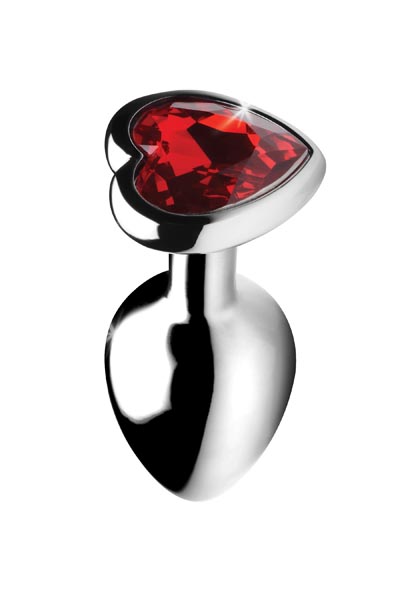 Luvland Booty Sparks Red Heart Gem small anal plug with 1-inch diameter, featuring a heart-shaped gem for sensual pleasure.