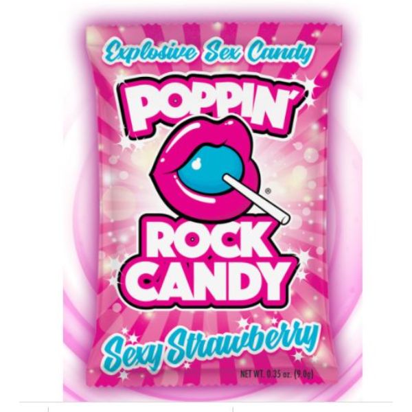 Colorful Poppin Rock Candy Fruit Stand by Luvland with vibrant, assorted fruit-shaped candies on a clear display stand.