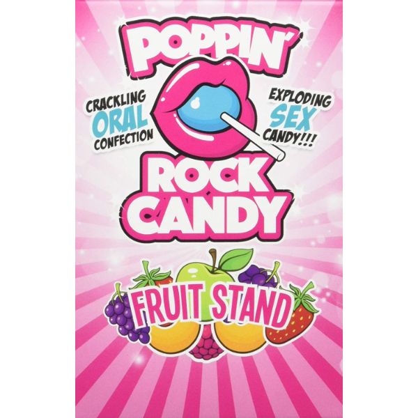 Colorful Luvland Poppin Rock Candy Fruit Stand with vibrant, assorted fruit-shaped rock candies arranged on a display stand.