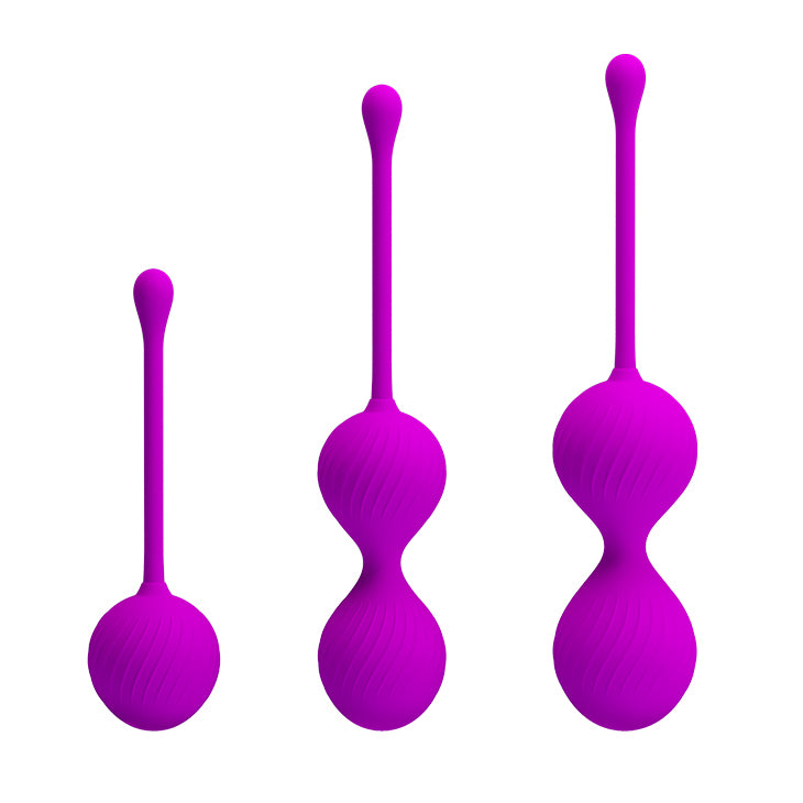 Set of three Pretty Love Kegel balls with smooth, ergonomic design for pelvic floor exercises and strengthening.