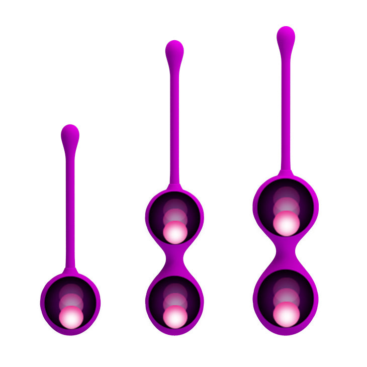 Set of three Pretty Love Kegel balls with smooth, rounded design for pelvic floor exercises and intimate wellness.