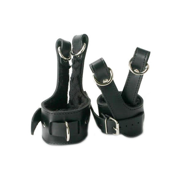 Fleece-lined suspension cuffs by Luvland with soft, warm fleece interior and sturdy straps for secure restraint.