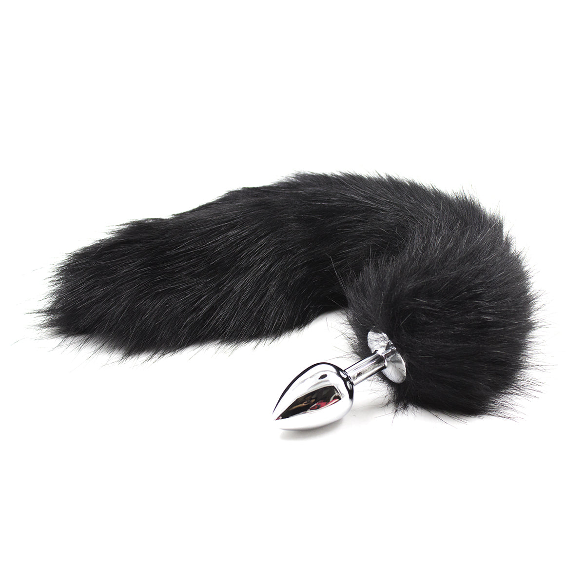 Ideal Leather 45cm tail with metal butt plug, furry accessory for costumes and role-play, shown in close-up detail.