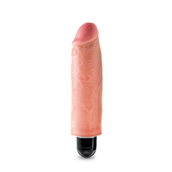 Flesh-colored King Cock 6-inch vibrating dildo by Pipedream, featuring a realistic design and a vibrating function for enhanced pleasure.
