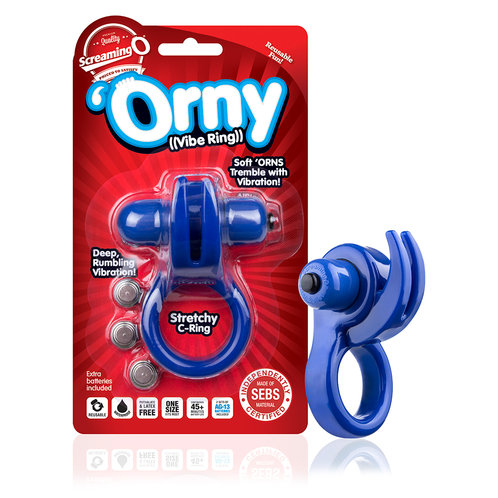 Blue Screaming O Orny Vibe Ring featuring textured design and adjustable fit for enhanced pleasure and comfort.